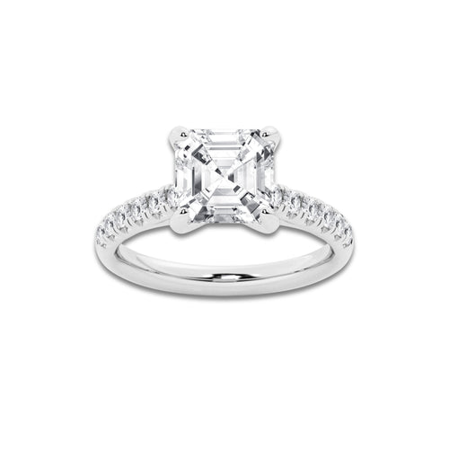 3.40 ctw Asscher Lab-Grown Diamond Pave Engagement Ring in 14K White Gold for Women | D Color, VVS1 Clarity, IGI Certified 3.00 ct Center Diamond