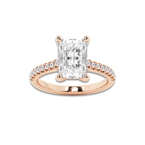 3.28 ctw Radiant Lab-Grown Diamond Hidden Halo Side Stone Engagement Ring in 18K Rose Gold for Women | Colorless E, VS1 Clarity, IGI Certified 3.00 ct Center Diamond