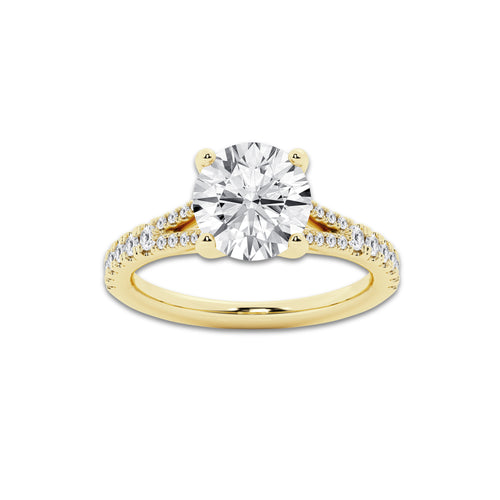2.83 ctw Round Lab-Grown Diamond Split Shank Side Stone Engagement Ring in 14K Yellow Gold for Women | Colorless E, VS1 Clarity, IGI Certified 2.50 ct Center Diamond