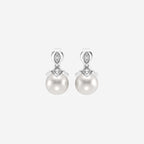 7.5 - 8.0 mm Cultured Freshwater Pearl and 1/8 ctw Lab Grown Diamond Flower Drop Earrings 14K White Gold