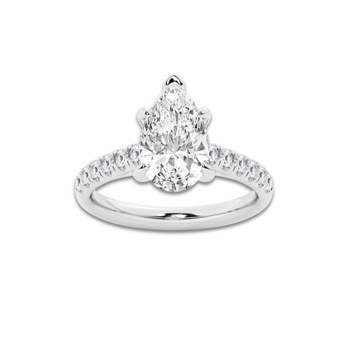 2.90 ctw Pear Lab-Grown Diamond Pave Engagement Ring in 14K White Gold for Women | E Color, VS1 Clarity, IGI Certified 2.50 ct Center Diamond