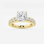 3.00 ctw Cushion Lab-Grown Diamond Split-Prong Set Side Stone Engagement Ring in 14K Yellow Gold for Women | Colorless E, VS1 Clarity, IGI Certified 2.00 ct Center Diamond