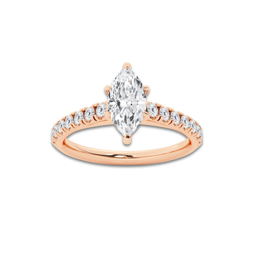 0.89 ctw Marquise Lab-Grown Diamond Pave Engagement Ring in 14K Rose Gold for Women | E Color, VS1 Clarity, IGI Certified 0.50 ct Center Diamond