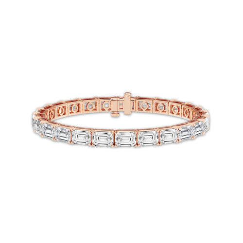 25 ctw Emerald Lab Grown Diamond East -West Tennis Bracelet - 7 Inches 18K Rose Gold, E, VS1