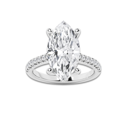 5.35 ctw Marquise Lab-Grown Diamond Hidden Halo Side Stone Engagement Ring in Platinum for Women | Colorless D, VVS1 Clarity, IGI Certified 5.00 ct Center Diamond