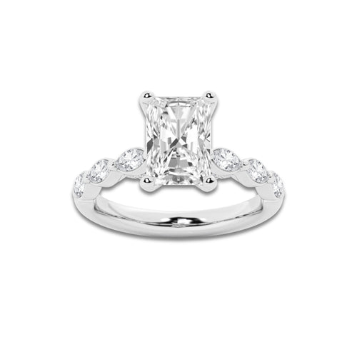 2.53 ctw Radiant Lab-Grown Diamond Marquise Side Stone Engagement Ring in Platinum for Women | Colorless E, VS1 Clarity, IGI Certified 2.00 ct Center Diamond