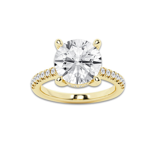 5.28 ctw Round Lab-Grown Diamond Hidden Halo Side Stone Engagement Ring in 18K Yellow Gold for Women | Colorless E, VS1 Clarity, IGI Certified 5.00 ct Center Diamond