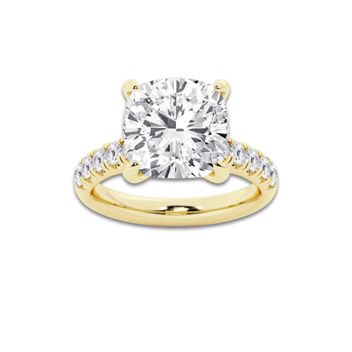 7.55 ctw Cushion Lab-Grown Diamond Pave Engagement Ring in 14K Yellow Gold for Women | E Color, VS1 Clarity, IGI Certified 7.00 ct Center Diamond