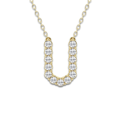 2/5 ctw Round Lab Grown Diamond Initial U Personalized Pendant 14K Yellow Gold, DE, VS1