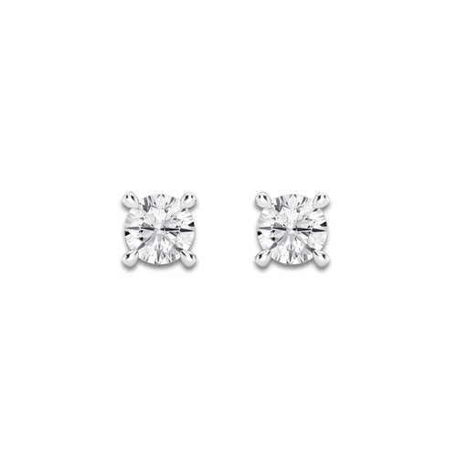 1 1/8 ctw Round Lab Grown Diamond Side Stone Stud Earrings 14K White Gold, E, VS1