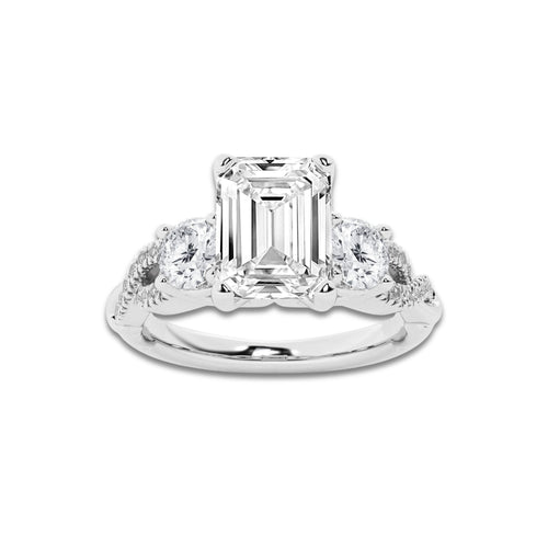 1.98 ctw Emerald Lab-Grown Diamond Side Stone Engagement Ring in Platinum for Women | Colorless E, VS1 Clarity, IGI Certified 1.50 ct Center Diamond