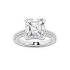 4.35 ctw Asscher Lab-Grown Diamond Hidden Halo Side Stone Engagement Ring in Platinum for Women | Colorless E, VS1 Clarity, IGI Certified 4.00 ct Center Diamond