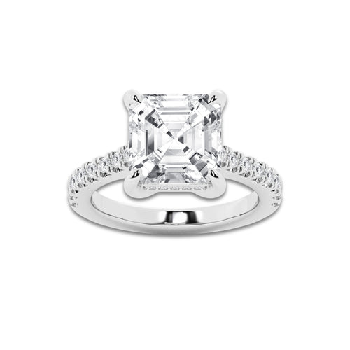 4.35 ctw Asscher Lab-Grown Diamond Hidden Halo Side Stone Engagement Ring in Platinum for Women | Colorless E, VS1 Clarity, IGI Certified 4.00 ct Center Diamond
