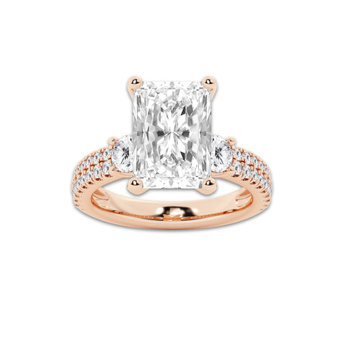 5.96 ctw Radiant Lab-Grown Diamond Three Stone Double Row Engagement Ring in 14K Rose Gold for Women | D Color, VVS1 Clarity, IGI Certified 5.00 ct Center Diamond