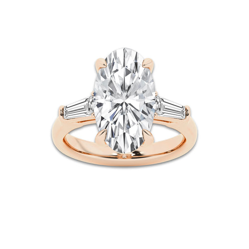 Medea 4 2/3 ctw Moval Lab Grown Diamond Solitaire Engagement Ring with Side Accents 14K Rose Gold, D, VVS | IGI Certified, 4 ct Center