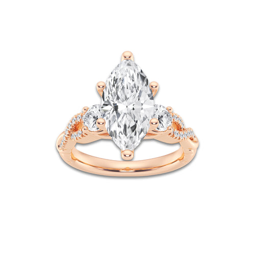 5.61 ctw Marquise Lab-Grown Diamond Side Stone Engagement Ring in 14K Rose Gold for Women | Colorless D, VVS1 Clarity, IGI Certified 5.00 ct Center Diamond