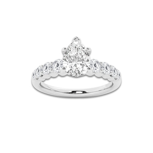 1.54 ctw Pear Lab-Grown Diamond Side Stone Engagement Ring in Platinum for Women | Colorless E, VS1 Clarity, IGI Certified 1.00 Ct Center Diamond
