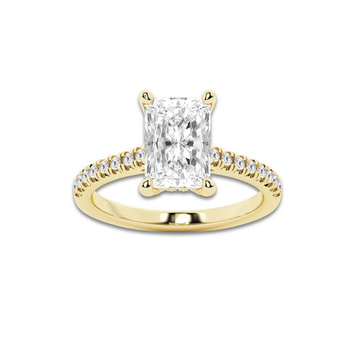 2.75 ctw Radiant Lab-Grown Diamond Hidden Halo Side Stone Engagement Ring in 18K Yellow Gold for Women | Colorless E, VS1 Clarity, IGI Certified 2.50 ct Center Diamond