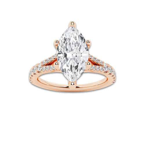 2.33 ctw Marquise Lab-Grown Diamond Split Shank Side Stone Engagement Ring in 14K Rose Gold for Women | Colorless E, VS1 Clarity, IGI Certified 2.00 ct Center Diamond