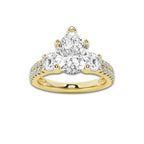 3.00 ctw Pear Lab-Grown Diamond Three Stone Double Row Engagement Ring in 14K Yellow Gold for Women | D Color, VVS1 Clarity, IGI Certified 2.00 ct Center Diamond