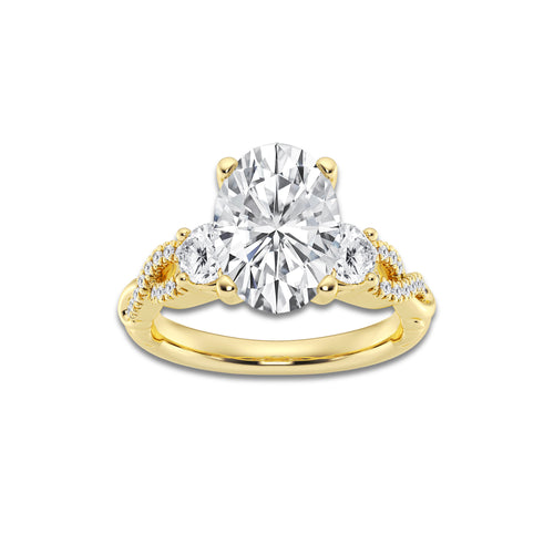 3.60 ctw Oval Lab-Grown Diamond Side Stone Engagement Ring in 14K Yellow Gold for Women | Colorless D, VVS1 Clarity, IGI Certified 3.00 ct Center Diamond