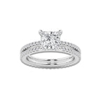 2.69 ctw Princess Lab-Grown Diamond Double Row Diamond Engagement Ring in Platinum for Women | Colorless E, VS1 Clarity, IGI Certified 2.00 ct Center Diamond