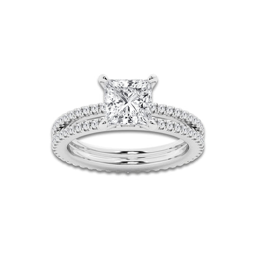 2.69 ctw Princess Lab-Grown Diamond Double Row Diamond Engagement Ring in Platinum for Women | Colorless E, VS1 Clarity, IGI Certified 2.00 ct Center Diamond
