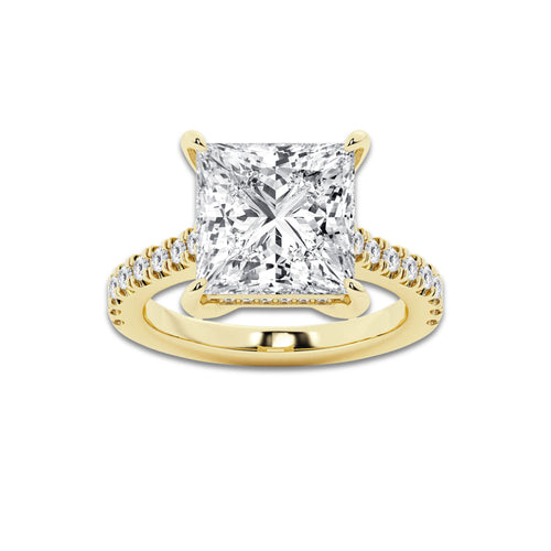 4.35 ctw Princess Lab-Grown Diamond Hidden Halo Side Stone Engagement Ring in 18K Yellow Gold for Women | Colorless E, VS1 Clarity, IGI Certified 4.00 ct Center Diamond