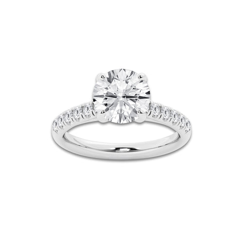 2.90 ctw Round Lab-Grown Diamond Pave Engagement Ring in Platinum for Women | E Color, VS1 Clarity, IGI Certified 2.50 ct Center Diamond