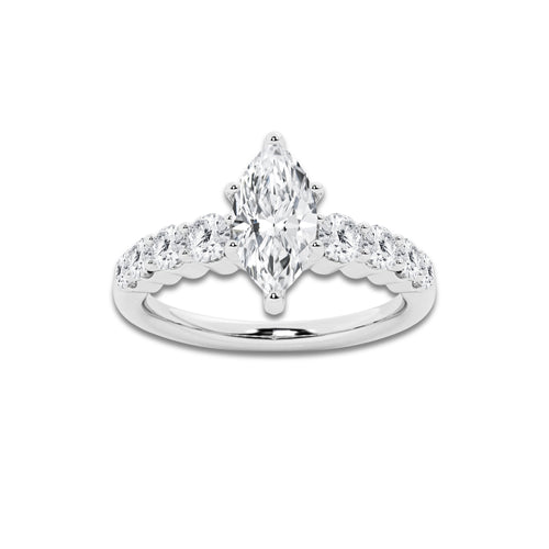 1.54 ctw Marquise Lab-Grown Diamond Side Stone Engagement Ring in Platinum for Women | Colorless D, VVS1 Clarity, IGI Certified 1.00 Ct Center Diamond