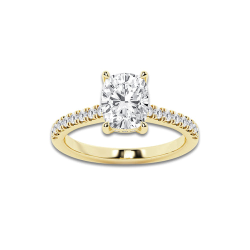 2.28 ctw Elongated Cushion Lab-Grown Diamond Hidden Halo Side Stone Engagement Ring in 18K Yellow Gold for Women | Colorless E, VS1 Clarity, IGI Certified 2.00 ct Center Diamond