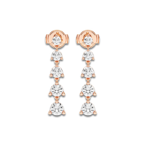 2 ctw Round Lab Grown Diamond Graduated Dangle Earrings 18K Rose Gold, DE, VS1