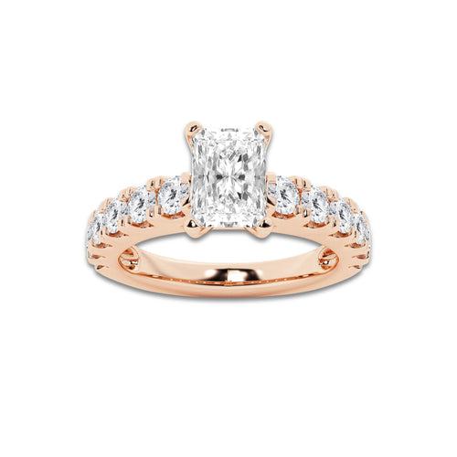 2.00 ctw Radiant Lab-Grown Diamond Split-Prong Set Side Stone Engagement Ring in 14K Rose Gold for Women | Colorless E, VS1 Clarity, IGI Certified 1.00 ct Center Diamond