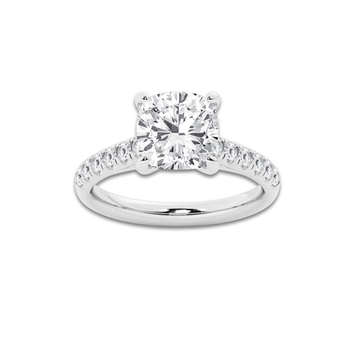 3.40 ctw Cushion Lab-Grown Diamond Pave Engagement Ring in 14K White Gold for Women | E Color, VS1 Clarity, IGI Certified 3.00 ct Center Diamond