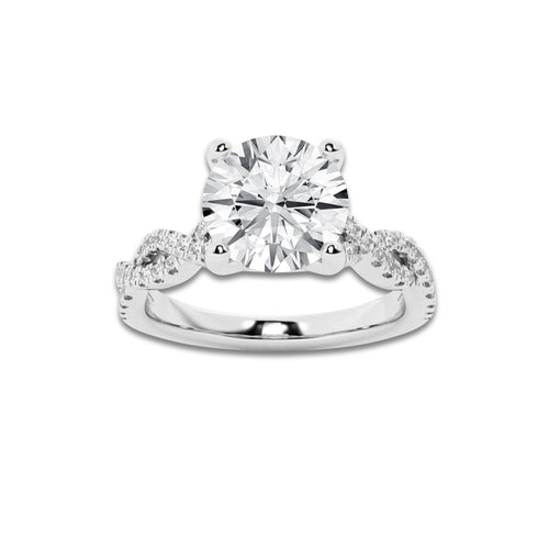 2.25 ctw Round Lab-Grown Diamond Twisted Shank Engagement Ring in 14K White Gold for Women | D Color, VVS1 Clarity, IGI Certified 2.00 ct Center Diamond