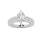 2.00 ctw Marquise Lab-Grown Diamond Split-Prong Set Side Stone Engagement Ring in 14K White Gold for Women | Colorless E, VS1 Clarity, IGI Certified 1.00 ct Center Diamond