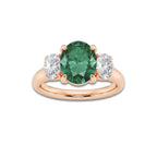 Gardenia 3 2/5 ctw Oval Cut Emerald and Oval Lab Grown Diamond Three-Stone Engagement Ring 14K Rose Gold | 2 1/2 ct Center