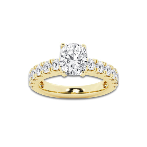 2.00 ctw Elongated Cushion Lab-Grown Diamond Split-Prong Set Side Stone Engagement Ring in 14K Yellow Gold for Women | Colorless E, VS1 Clarity, IGI Certified 1.00 ct Center Diamond