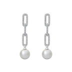 9 mm Freshwater Pearl and 1/2 ctw Lab Grown Diamond Paperclip Earrings 14K White Gold, Fresh Water