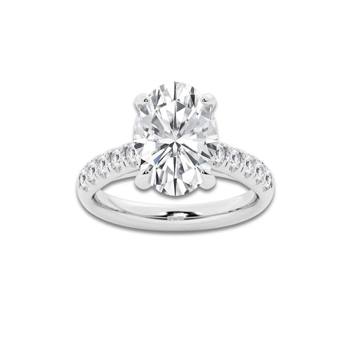 4.43 ctw Oval Lab-Grown Diamond Pave Engagement Ring in 14K White Gold for Women | E Color, VS1 Clarity, IGI Certified 4.00 ct Center Diamond