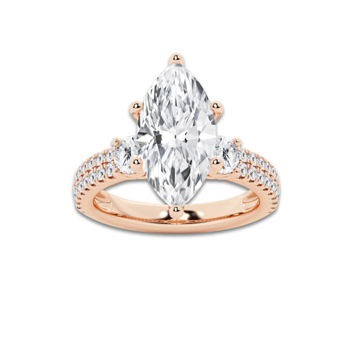 4.96 ctw Marquise Lab-Grown Diamond Three Stone Double Row Engagement Ring in 14K Rose Gold for Women | D Color, VVS1 Clarity, IGI Certified 4.00 ct Center Diamond