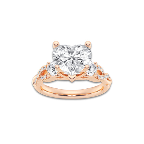 5.61 ctw Heart Lab-Grown Diamond Side Stone Engagement Ring in 14K Rose Gold for Women | Colorless D, VVS1 Clarity, IGI Certified 5.00 ct Center Diamond