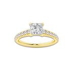 0.89 ctw Princess Lab-Grown Diamond Pave Engagement Ring in 14K Yellow Gold for Women | E Color, VS1 Clarity, IGI Certified 0.50 ct Center Diamond