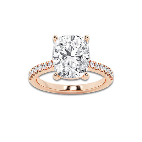 5.30 ctw Elongated Cushion Lab-Grown Diamond Hidden Halo Side Stone Engagement Ring in 18K Rose Gold for Women | Colorless E, VS1 Clarity, IGI Certified 5.00 ct Center Diamond