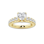 2.00 ctw Heart Lab-Grown Diamond Split-Prong Set Side Stone Engagement Ring in 14K Yellow Gold for Women | Colorless E, VS1 Clarity, IGI Certified 1.00 ct Center Diamond