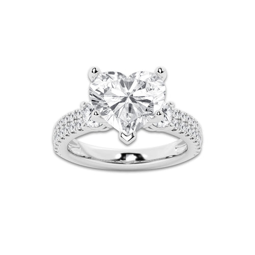 4.96 ctw Heart Lab-Grown Diamond Three Stone Double Row Engagement Ring in 14K White Gold for Women | E Color, VS1 Clarity, IGI Certified 4.00 ct Center Diamond