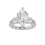 3.00 ctw Marquise Lab-Grown Diamond Three Stone Double Row Engagement Ring in 14K White Gold for Women | E Color, VS1 Clarity, IGI Certified 2.00 ct Center Diamond