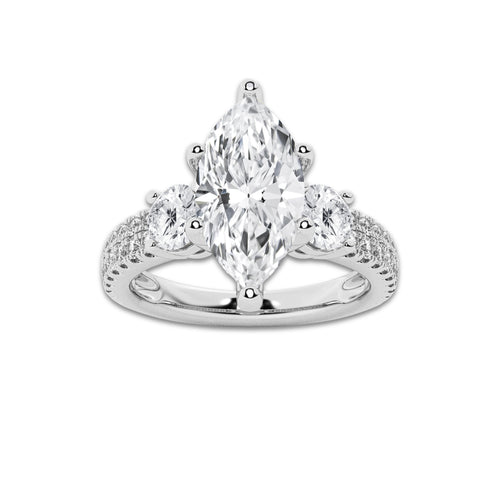 3.00 ctw Marquise Lab-Grown Diamond Three Stone Double Row Engagement Ring in 14K White Gold for Women | E Color, VS1 Clarity, IGI Certified 2.00 ct Center Diamond