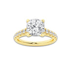 2.40 ctw Cushion Lab-Grown Diamond Pave Engagement Ring in 14K Yellow Gold for Women | E Color, VS1 Clarity, IGI Certified 2.00 ct Center Diamond