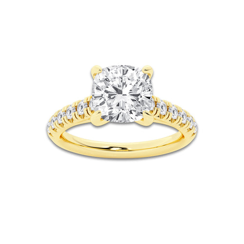 2.40 ctw Cushion Lab-Grown Diamond Pave Engagement Ring in 14K Yellow Gold for Women | E Color, VS1 Clarity, IGI Certified 2.00 ct Center Diamond